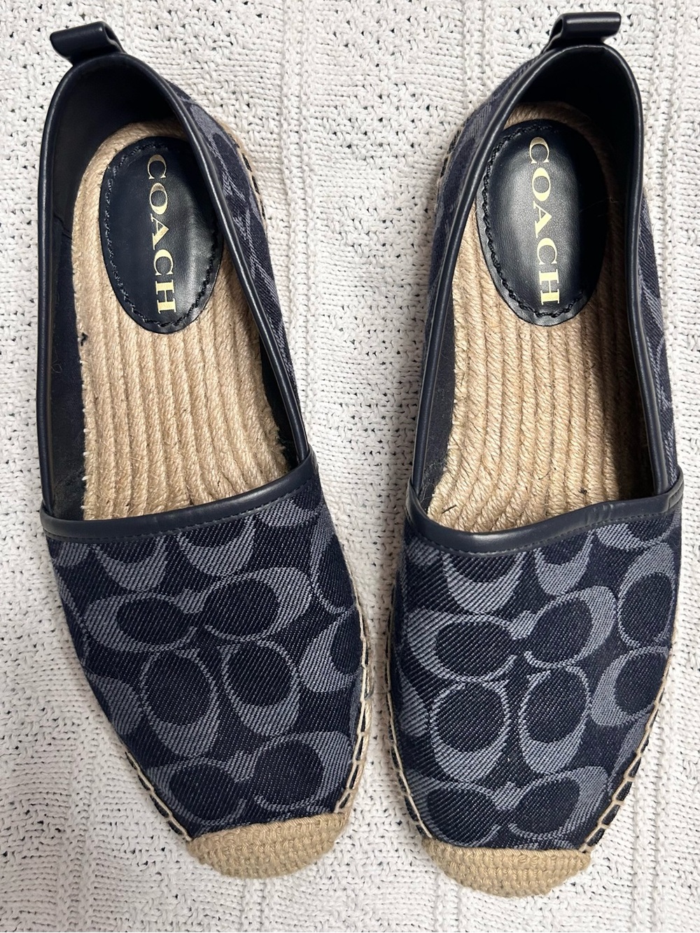 COACH Navy Signature Canvas Espadrille Flats